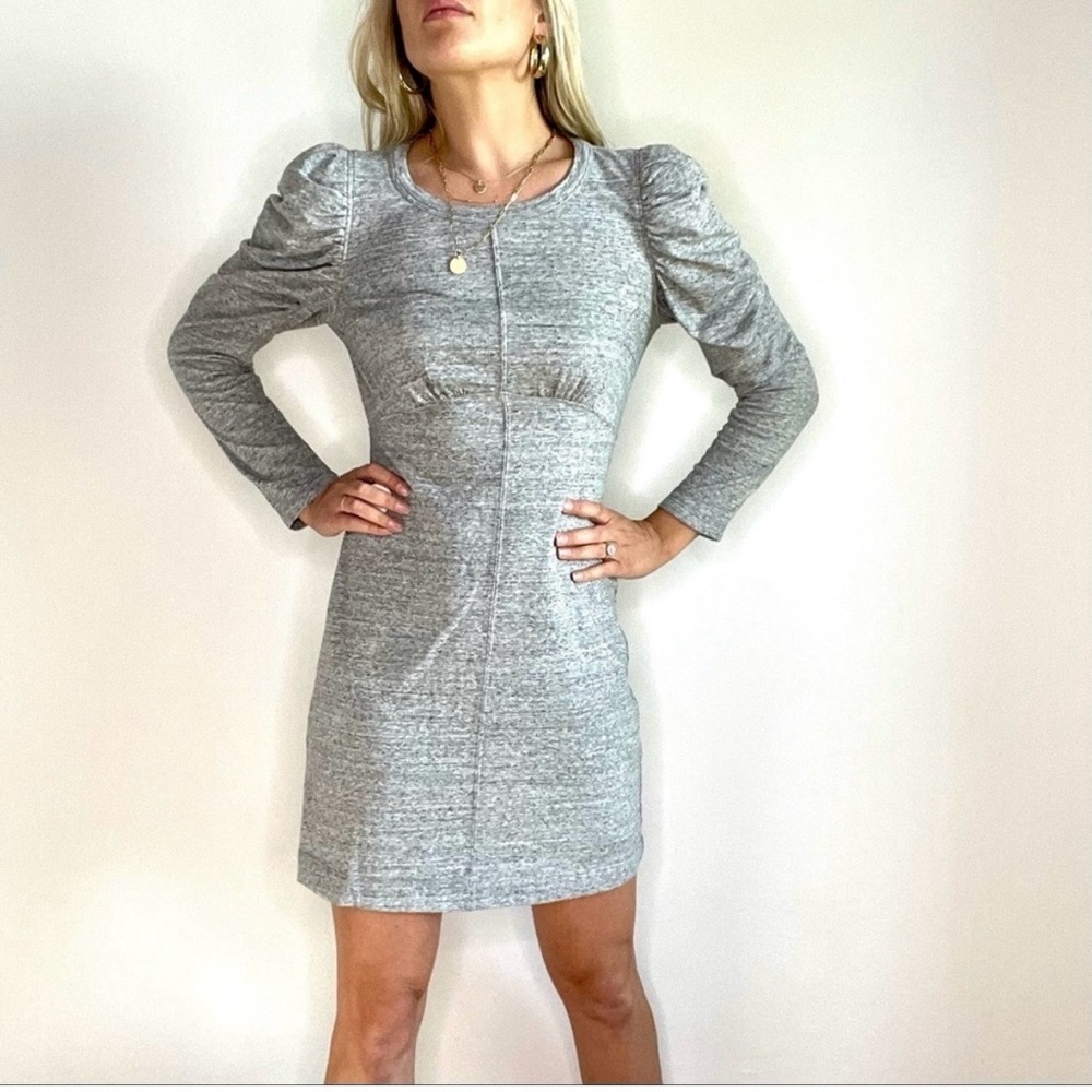 La Vie Rebecca Taylor Grey Puff-Shoulder Dress Size S Elegant Feminine